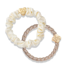 Load image into Gallery viewer, Cream & Gold Silk Scrunchie & Bangle Band Set
