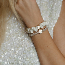 Load image into Gallery viewer, Cream & Gold Silk Scrunchie & Bangle Band Set