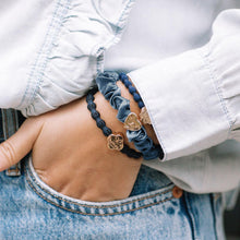 Load image into Gallery viewer, Silk Scrunchie Gold Heart - Faded Denim - Cie Luxe | Your Life Styled