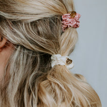 Load image into Gallery viewer, Silk Scrunchie Gold Heart - Cream White - Cie Luxe | Your Life Styled