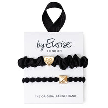 Load image into Gallery viewer, Black &amp; Gold Silk Scrunchie &amp; Stud Bangle Band Set