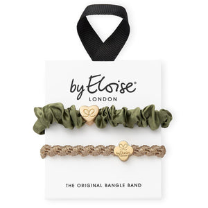 Gold & Olive Silk Scrunchie & Bangle Band Set