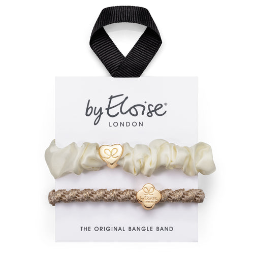 Cream & Gold Silk Scrunchie & Bangle Band Set