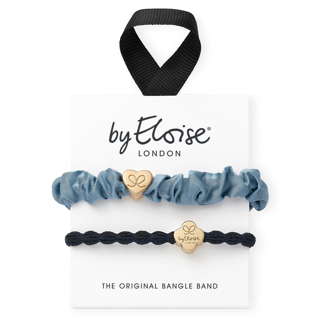 Blue Hues Silk Scrunchie & Bangle Band Set