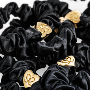 Black & Gold Silk Scrunchie & Stud Bangle Band Set