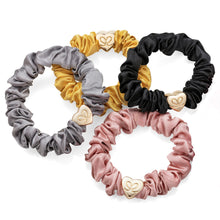 Load image into Gallery viewer, Silk Scrunchie Gold Heart - Faded Denim - Cie Luxe | Your Life Styled
