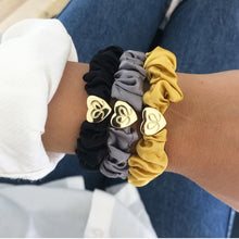 Load image into Gallery viewer, Silk Scrunchie Gold Heart - Black - Cie Luxe | Your Life Styled