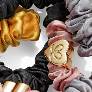 Silk Scrunchie Gold Heart - Grey - Cie Luxe | Your Life Styled